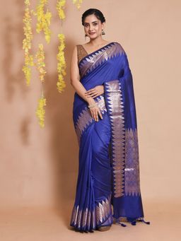 CHARUKRITI - Royal Blue Silk Handwoven Zari Designs & Patterns Saree with Unstitched Blouse