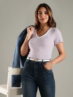 Tommy Hilfiger - Multi-Color Logo Striped Regular Fit Cotton T-Shirt