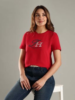 Tommy Hilfiger - Red Logo Regular Fit Cotton T-Shirt