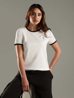 Tommy Hilfiger - White Embroidered Logo Regular Fit Cotton T-Shirt