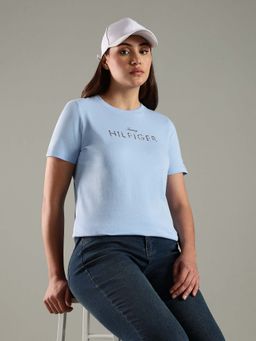 Tommy Hilfiger - Blue Embroidered Logo Regular Fit Cotton T-Shirt