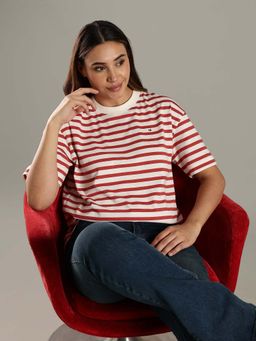 Tommy Hilfiger - Red Striped Regular Fit Cotton T-Shirt