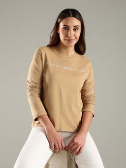 Tommy Hilfiger - Beige Logo Regular Fit Cotton T-Shirt
