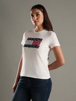 Tommy Hilfiger - White Logo Regular Fit Cotton T-Shirt