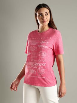 Tommy Hilfiger - Pink Logo Relaxed Fit Cotton T-Shirt