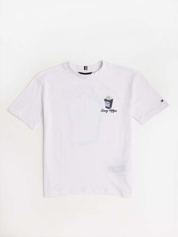 Tommy Hilfiger - Boys White Graphic Relaxed Fit Cotton T-Shirt