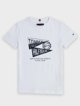Tommy Hilfiger - Boys White Graphic Regular Fit Cotton T-Shirt