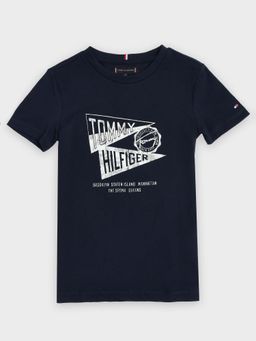 Tommy Hilfiger - Boys Navy Blue Graphic Regular Fit Cotton T-Shirt