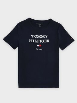 Tommy Hilfiger - Boys Navy Blue Logo Regular Fit Cotton T-Shirt