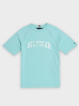 Tommy Hilfiger - Boys Green Embroidered Logo Relaxed Fit Cotton T-Shirt
