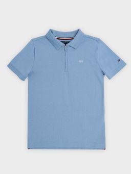 Tommy Hilfiger - Boys Blue Solid Regular Fit Cotton Polo T-Shirt