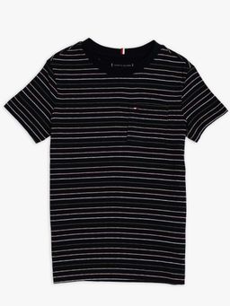 Tommy Hilfiger - Boys Black Striped Regular Fit Cotton T-Shirt
