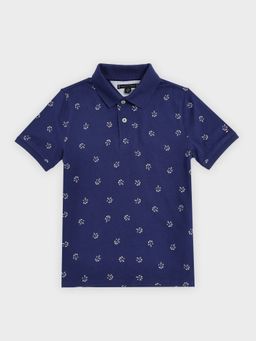 Tommy Hilfiger - Boys Blue Printed Regular Fit Cotton Polo T-Shirt