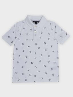 Tommy Hilfiger - Boys White Printed Regular Fit Cotton Polo T-Shirt