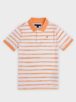 Tommy Hilfiger - Boys Orange Striped Regular Fit Cotton Polo T-Shirt