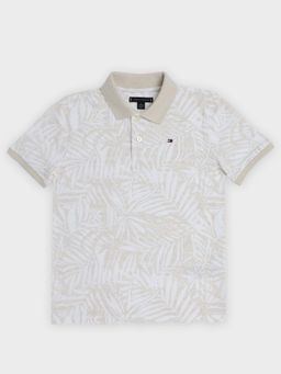 Tommy Hilfiger - Boys Beige Printed Regular Fit Cotton Polo T-Shirt