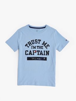 Tommy Hilfiger - Boys Blue Printed Regular Fit Cotton T-Shirt