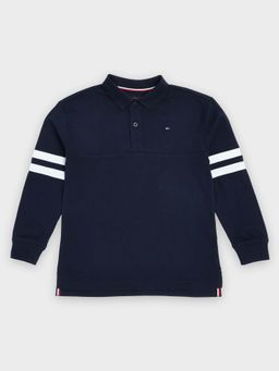 Tommy Hilfiger - Boys Navy Blue Logo Relaxed Fit Cotton Polo T-Shirt