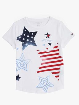 Tommy Hilfiger - Girls White Printed Regular Fit Cotton T-Shirt