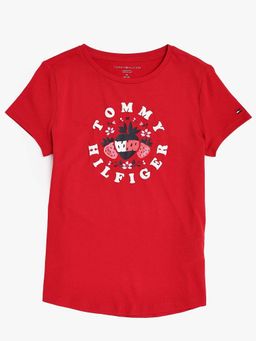 Tommy Hilfiger - Girls Red Graphic Regular Fit Cotton T-Shirt