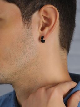 Priyaasi - Bold By Priyaasi Round Black Silver-Plated Stud Earring Set for Men