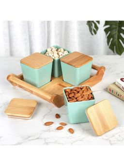 HomeTown - ServEasy Melamine & Bamboo Container Set of 5 in Green