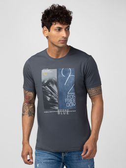 Spykar - Grey Round Neck Half Sleeves Blended T-Shirt For Men