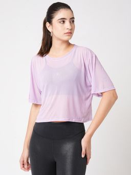 BODD ACTIVE - Just Wanna Have Fun Lavender Mesh Crop Tee