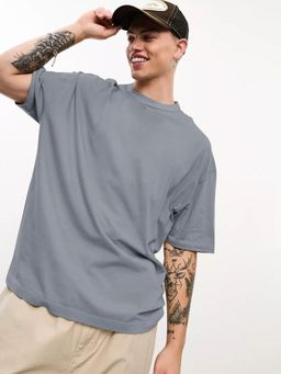 CHKOKKO - Grey Solid Crew Neck T-Shirt for Men