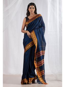 Unnati Silks - Navy Blue Pure Handloom Pavani Narayanpet Cotton Saree without Blouse