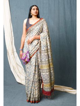 Unnati Silks - Blue Pure Discharge Bagru Printed Pashmina Sico Saree with Unstitched Blouse