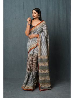 Unnati Silks - Blue Pure Discharge Bagru Printed Pashmina Sico Saree with Unstitched Blouse