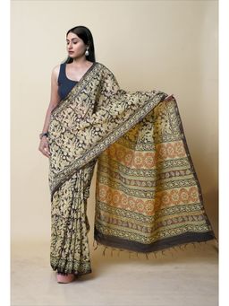 Unnati Silks - Black Pure Discharge Bagru Printed Pashmina Sico Saree with Unstitched Blouse