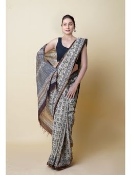 Unnati Silks - Blue Pure Discharge Bagru Printed Pashmina Sico Saree with Unstitched Blouse