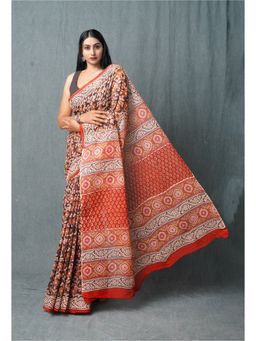 Unnati Silks - Black Pure Bagru Printed Kota Saree with Unstitched Blouse