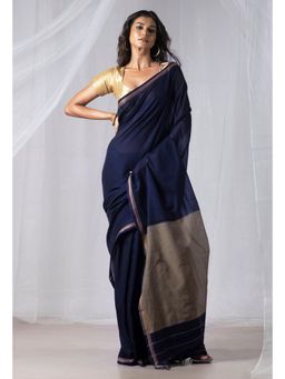 Unnati Silks - Navy Blue Pure Handloom Pavani Narayanpet Cotton Saree without Blouse