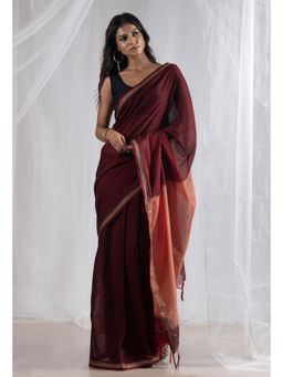 Unnati Silks - Maroon Pure Handloom Pavani Narayanpet Cotton Saree without Blouse