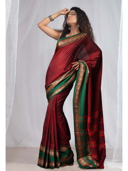 Unnati Silks - Maroon Pure Handloom Pavani Narayanpet Cotton Saree without Blouse