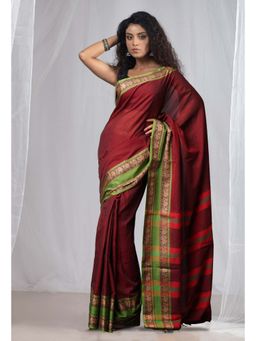 Unnati Silks - Maroon Pure Handloom Pavani Narayanpet Cotton Saree without Blouse