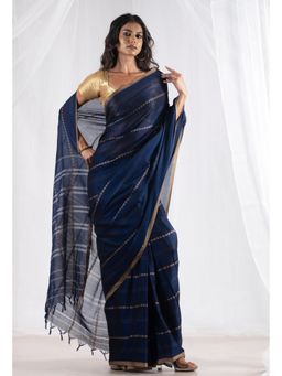 Unnati Silks - Navy Blue Pure Handloom Pavani Narayanpet Cotton Saree without Blouse