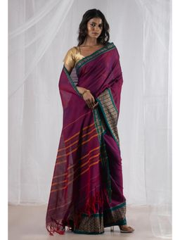 Unnati Silks - Dark Wine Pure Handloom Pavani Narayanpet Cotton Saree without Blouse