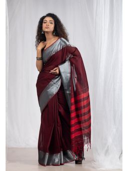 Unnati Silks - Maroon Pure Handloom Pavani Narayanpet Cotton Saree without Blouse