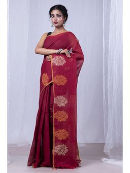 Unnati Silks - Maroon Pure Chettinad Soft Cotton Saree with Unstitched Blouse