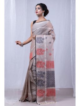 Unnati Silks - Beige Pure Chettinad Soft Cotton Saree with Unstitched Blouse