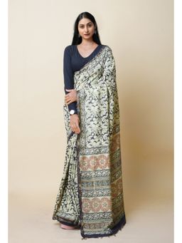 Unnati Silks - Black Pure Discharge Bagru Printed Pashmina Sico Saree with Unstitched Blouse