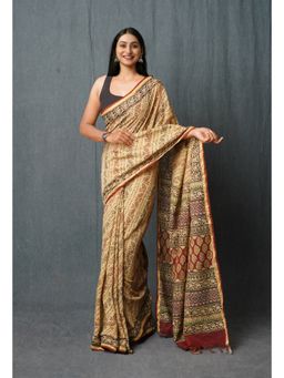 Unnati Silks - Green Pure Discharge Bagru Printed Pashmina Sico Saree with Unstitched Blouse