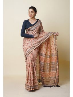 Unnati Silks - Rust Pure Discharge Bagru Printed Pashmina Sico Saree with Unstitched Blouse