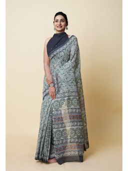 Unnati Silks - Green Pure Discharge Bagru Printed Pashmina Sico Saree with Unstitched Blouse