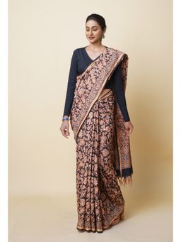 Unnati Silks - Black Pure Discharge Bagru Printed Pashmina Sico Saree with Unstitched Blouse