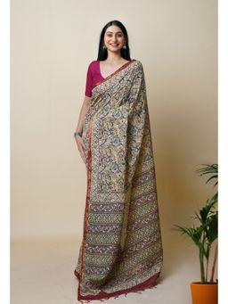 Unnati Silks - Green Pure Discharge Bagru Printed Pashmina Sico Saree with Unstitched Blouse